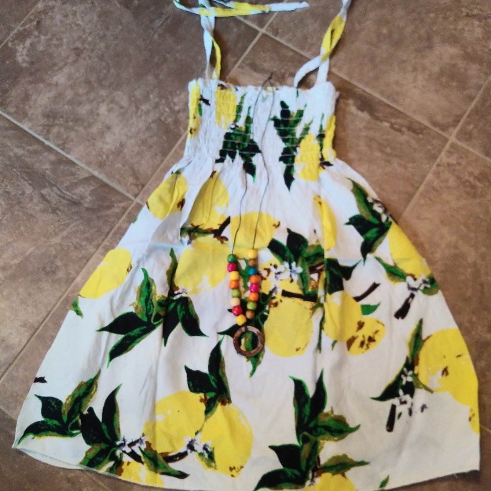 Girls Adorable Lemon Dress With Necklace